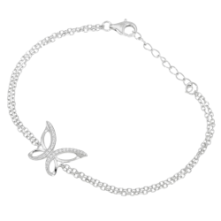 Bracelet en argent rhodié et oxydes de zirconium, papillon
