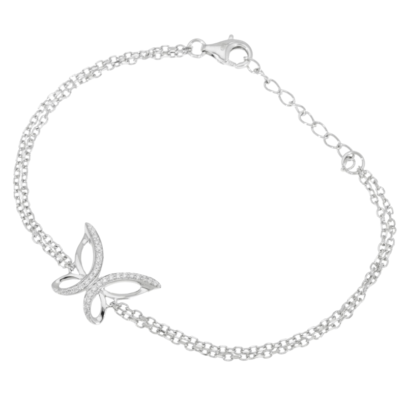 Bracelet en argent rhodié et oxydes de zirconium, papillon