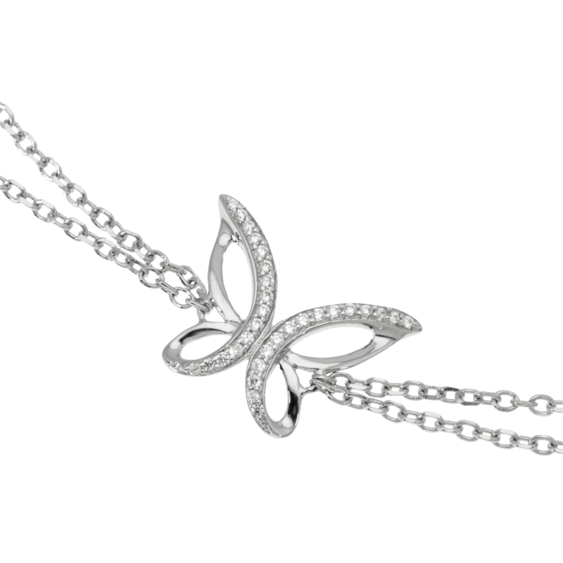 Bracelet en argent rhodié et oxydes de zirconium, papillon