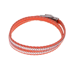 Bracelet en acier, simili cuir et paillettes