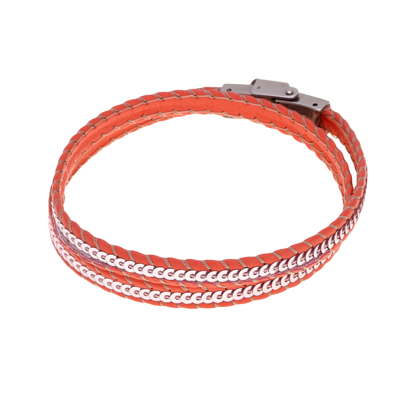 Bracelet en acier, simili cuir et paillettes