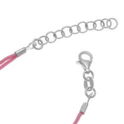 Bracelet cordon  en argent rhodié et laque, coeurs roses