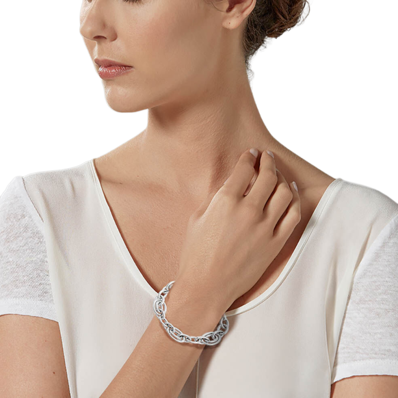 Bracelet en argent rhodié, maille ovale
