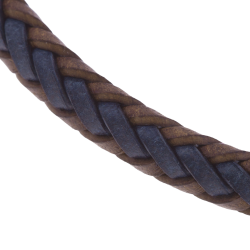 Bracelet en acier, cuir marron et bleu