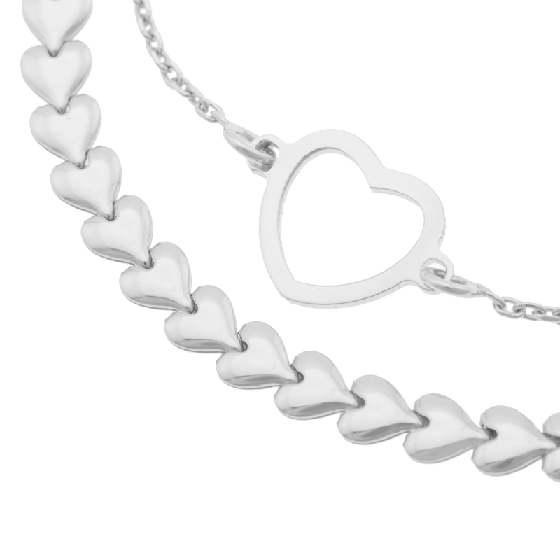 Bracelet en argent rhodié, coeurs