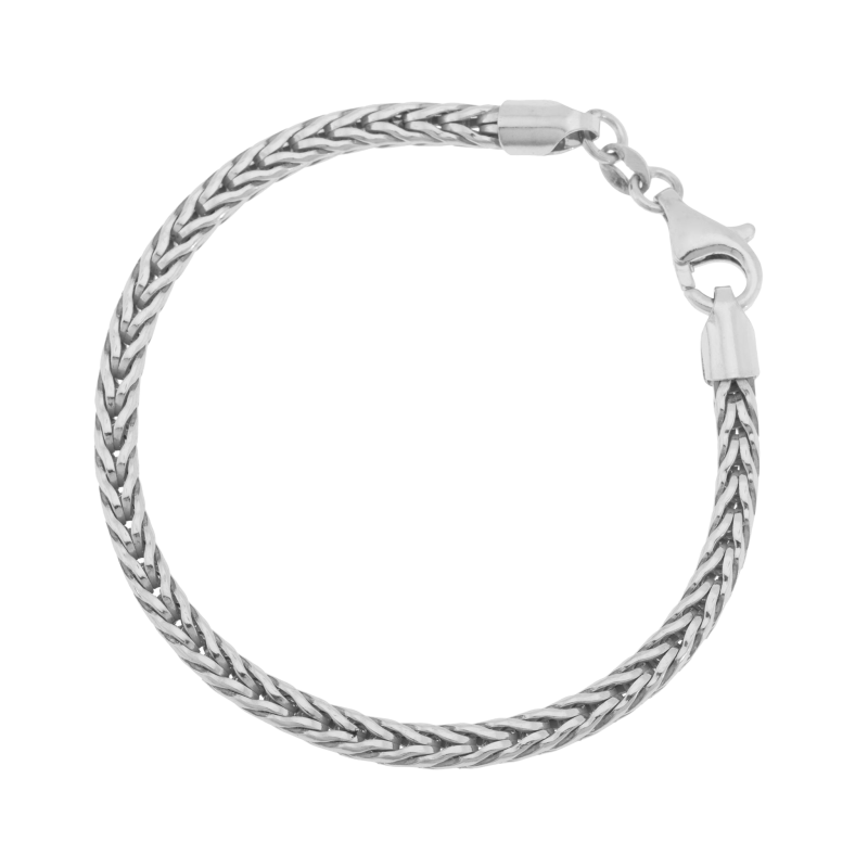 Bracelet en argent rhodié, maille palmier