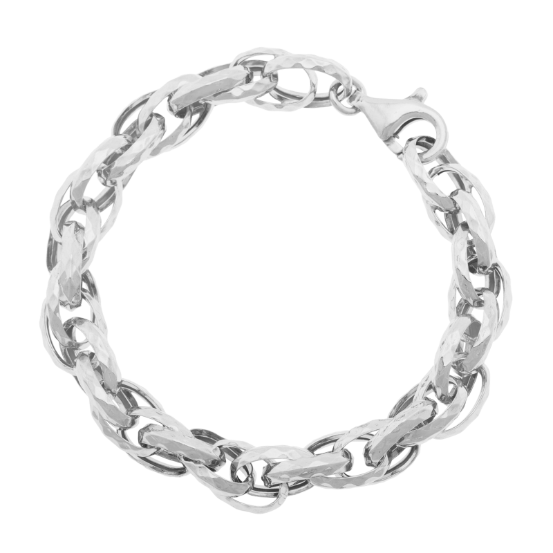 Bracelet en argent rhodié, maille fantaisie