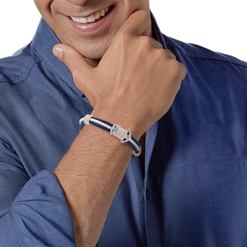 Bracelet en acier et cordon, ancre marine