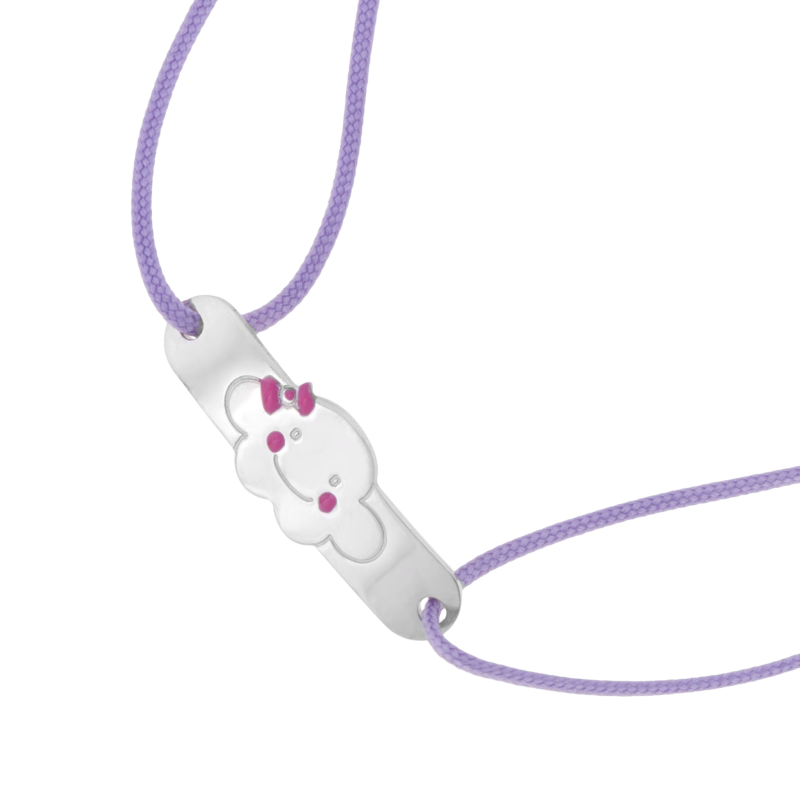 Bracelet cordon en argent rhodié et laque rose, nuage