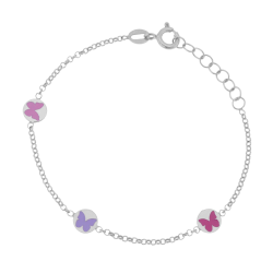 Bracelet en argent rhodié et laque de couleurs, papillons