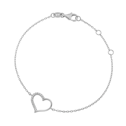 Bracelet en argent rhodié et oxydes de zirconium, coeur