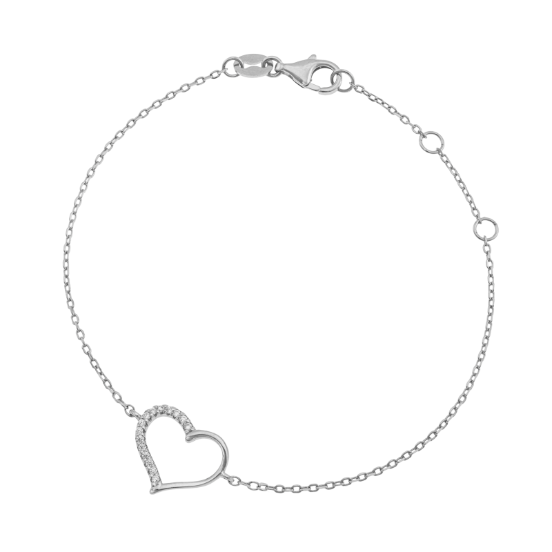 Bracelet en argent rhodié et oxydes de zirconium, coeur