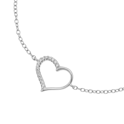 Bracelet en argent rhodié et oxydes de zirconium, coeur