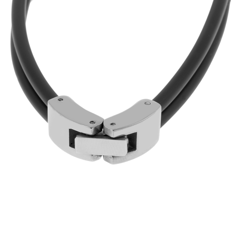 Bracelet en acier caoutchouc noir et câbles acier gris