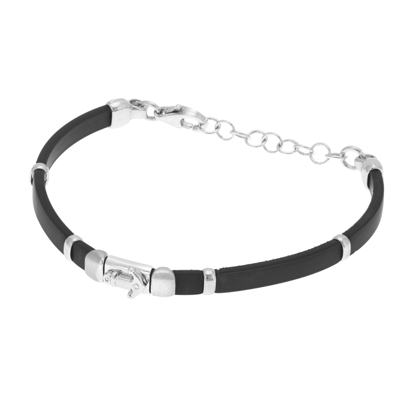 Bracelet en argent rhodié et silicone, ancre marine , junior