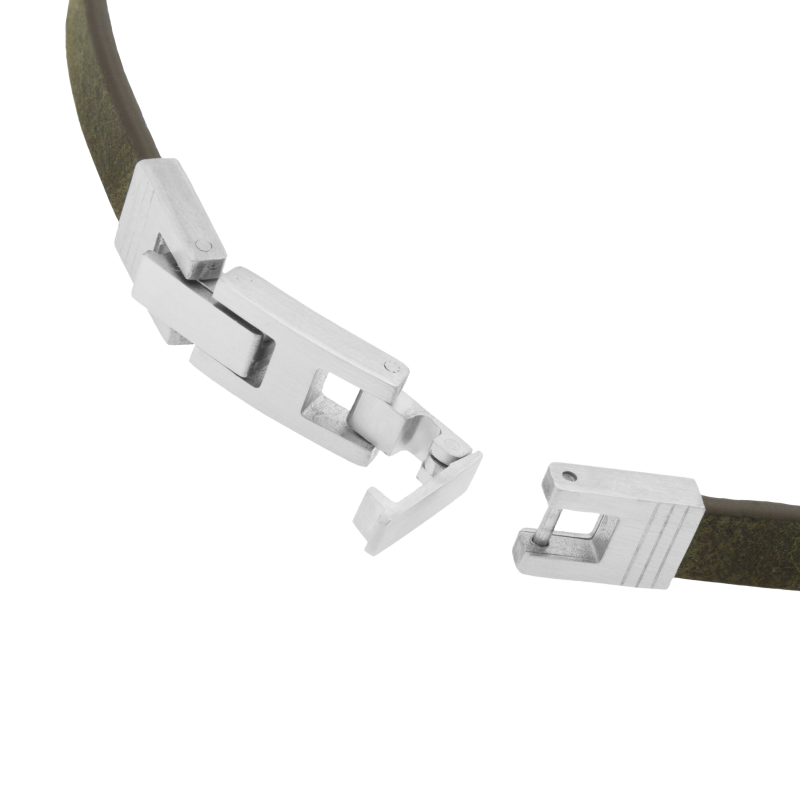 Bracelet cuir kaki en acier, plaque rectangle mate 9 mm