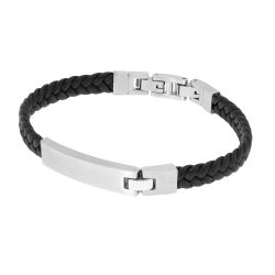 Bracelet simili cuir en acier , plaque rectangle mate 9 mm