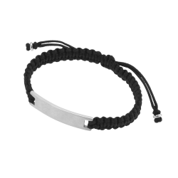 Bracelet cordon noir en acier, plaque rectangle mate