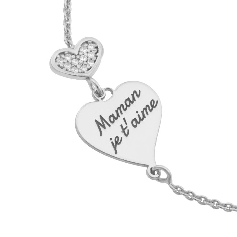 Bracelet en argent rhodié et oxydes de zirconium, maman je t'aime