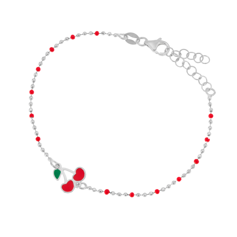 Bracelet en argent rhodié et laque, cerise