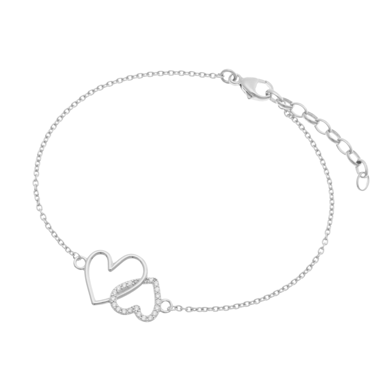 Bracelet en argent rhodié et oxydes de zirconium, coeurs