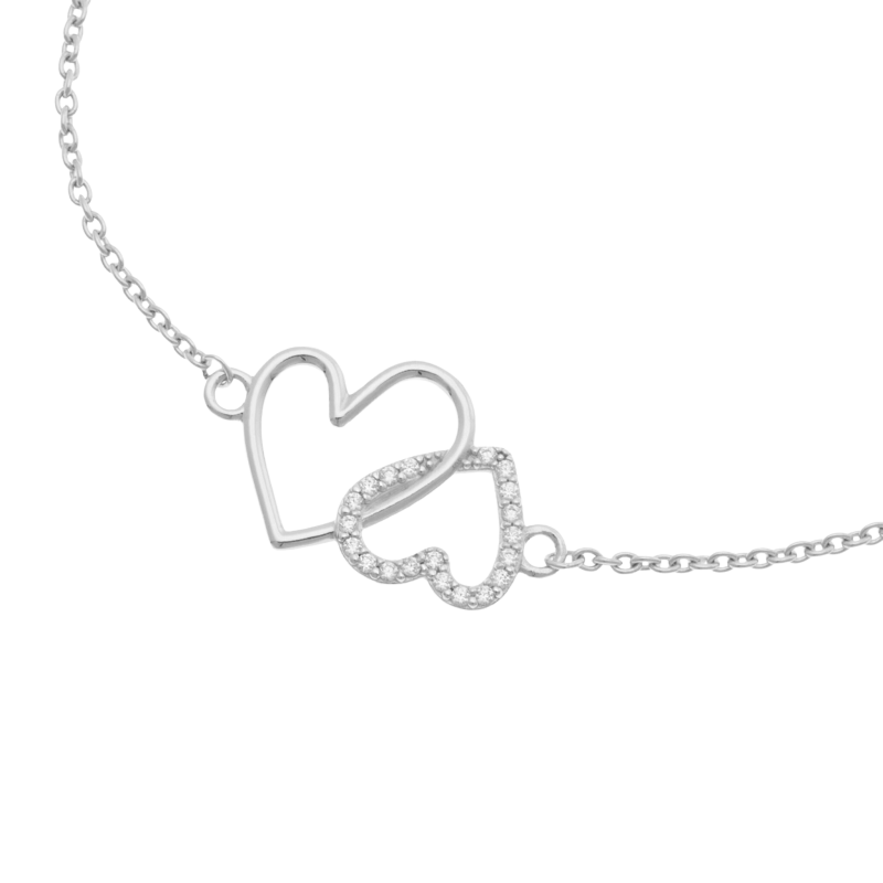 Bracelet en argent rhodié et oxydes de zirconium, coeurs