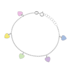 Bracelet en argent rhodié et laque, coeurs