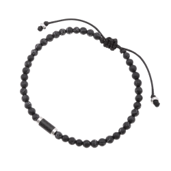 Bracelet cordon en acier, pierres synthétiques et carbone 