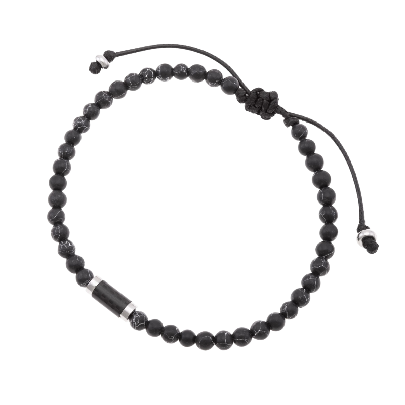 Bracelet cordon en acier, pierres synthétiques et carbone 