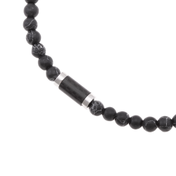 Bracelet cordon en acier, pierres synthétiques et carbone 