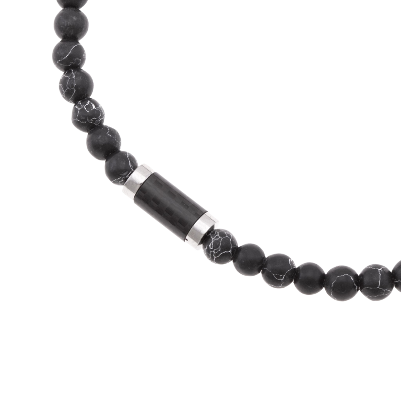 Bracelet cordon en acier, pierres synthétiques et carbone 