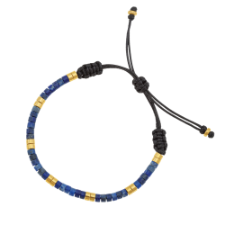 Bracelet en acier, cordon et lapis lazuli