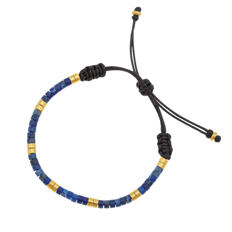 Bracelet en acier, cordon et lapis lazuli