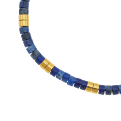 Bracelet en acier, cordon et lapis lazuli