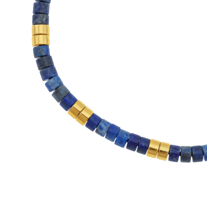Bracelet en acier, cordon et lapis lazuli