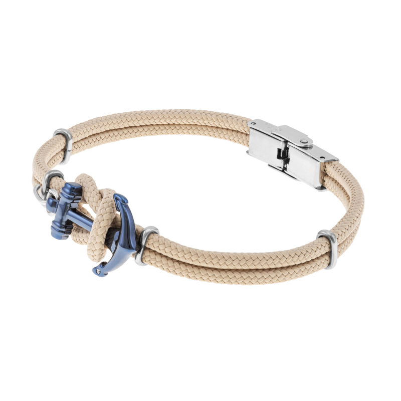 bracelet en acier et cordon beige, oxyde de zirconium