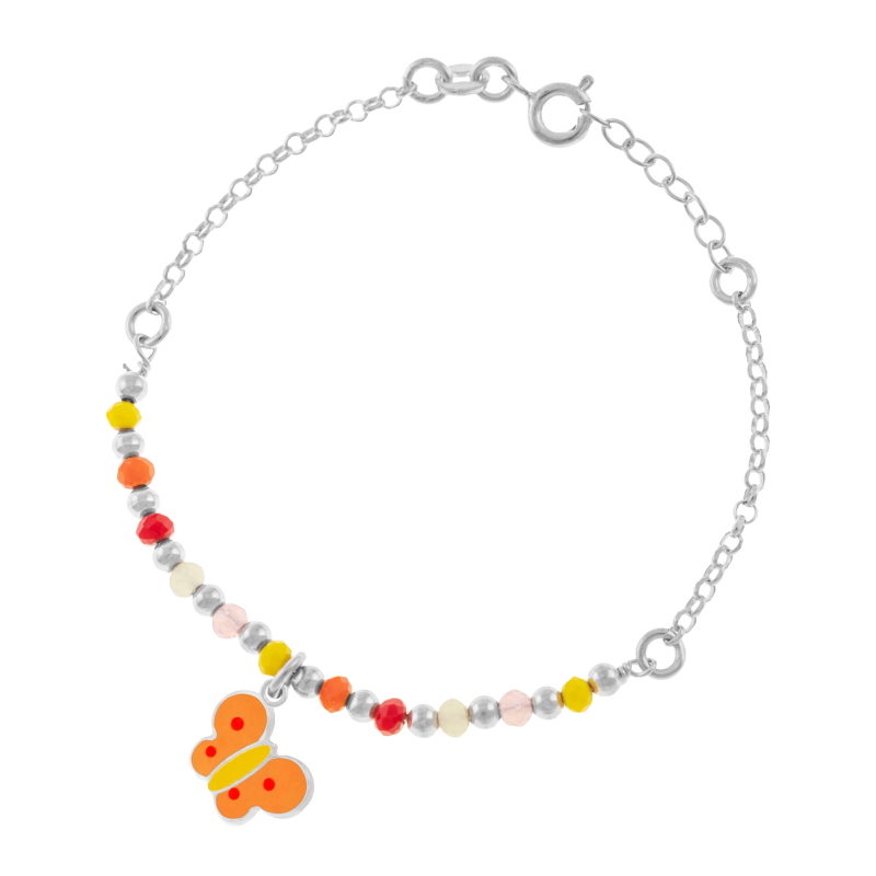 Bracelet en argent rhodié, laque et pierres synthétiques