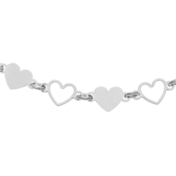 Bracelet en argent rhodié, coeurs