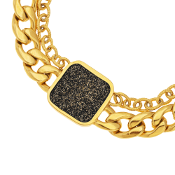 Bracelet en acier doré et laque noire pailletée