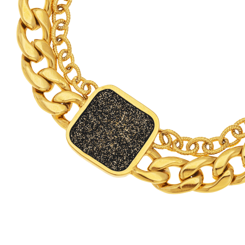 Bracelet en acier doré et laque noire pailletée