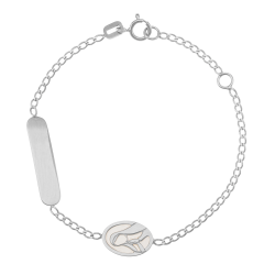 Bracelet identité en argent rhodié et nacre synthétique, vierge