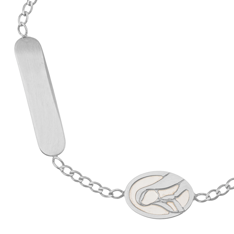 Bracelet identité en argent rhodié et nacre synthétique, vierge