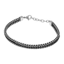 Bracelet en acier noir et cordon noir