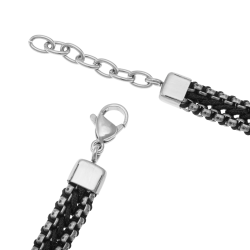 Bracelet en acier noir et cordon noir