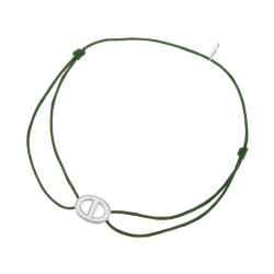 Bracelet en argent rhodié et cordon kaki