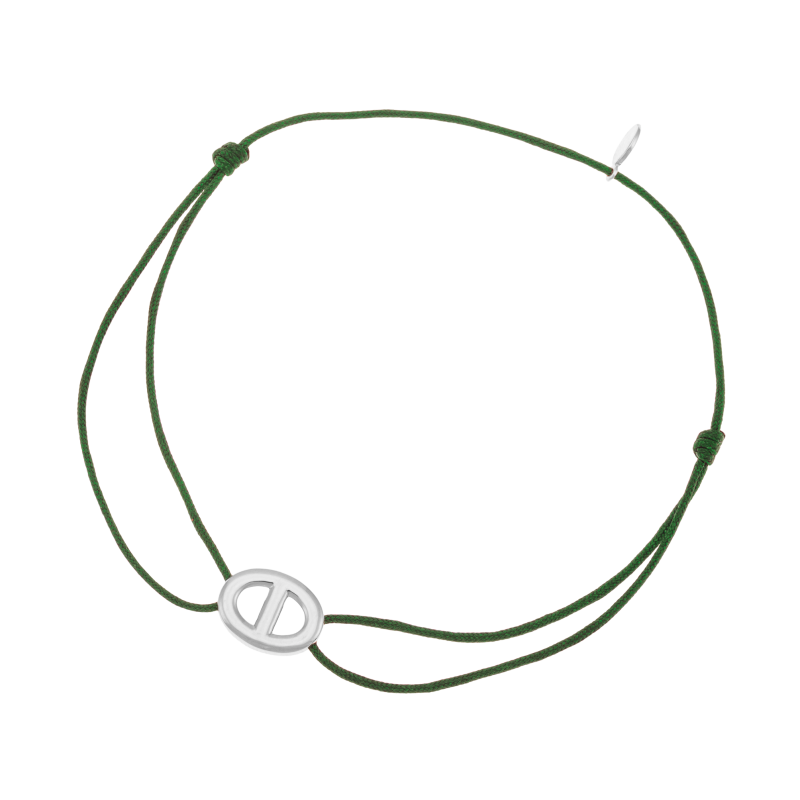 Bracelet en argent rhodié et cordon kaki