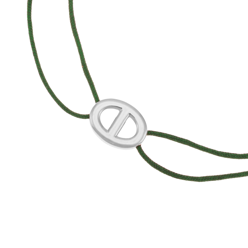 Bracelet en argent rhodié et cordon kaki