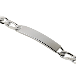 Identité en argent, plaque rectangle 7 mm et maille cheval alternée 1-1