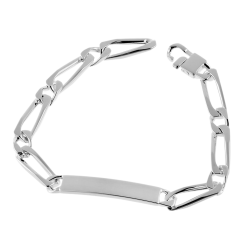 Identité en argent, plaque rectangle 7 mm et maille cheval alternée 1-1