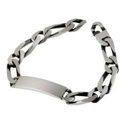 Identité en argent noirci, plaque rectangle 9,5 mm et maille cheval alternée 1-1